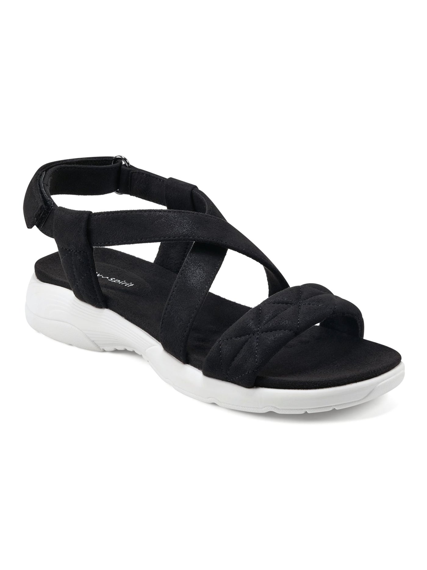 EASY SPIRIT Womens Black Cushioned Strappy Treasur Round Toe Wedge Sandals Shoes 6.5 M