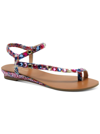 THALIA SODI Womens Pink Colorblock Embellished Izabel Round Toe Wedge Slip On Sandals Shoes 8.5 M