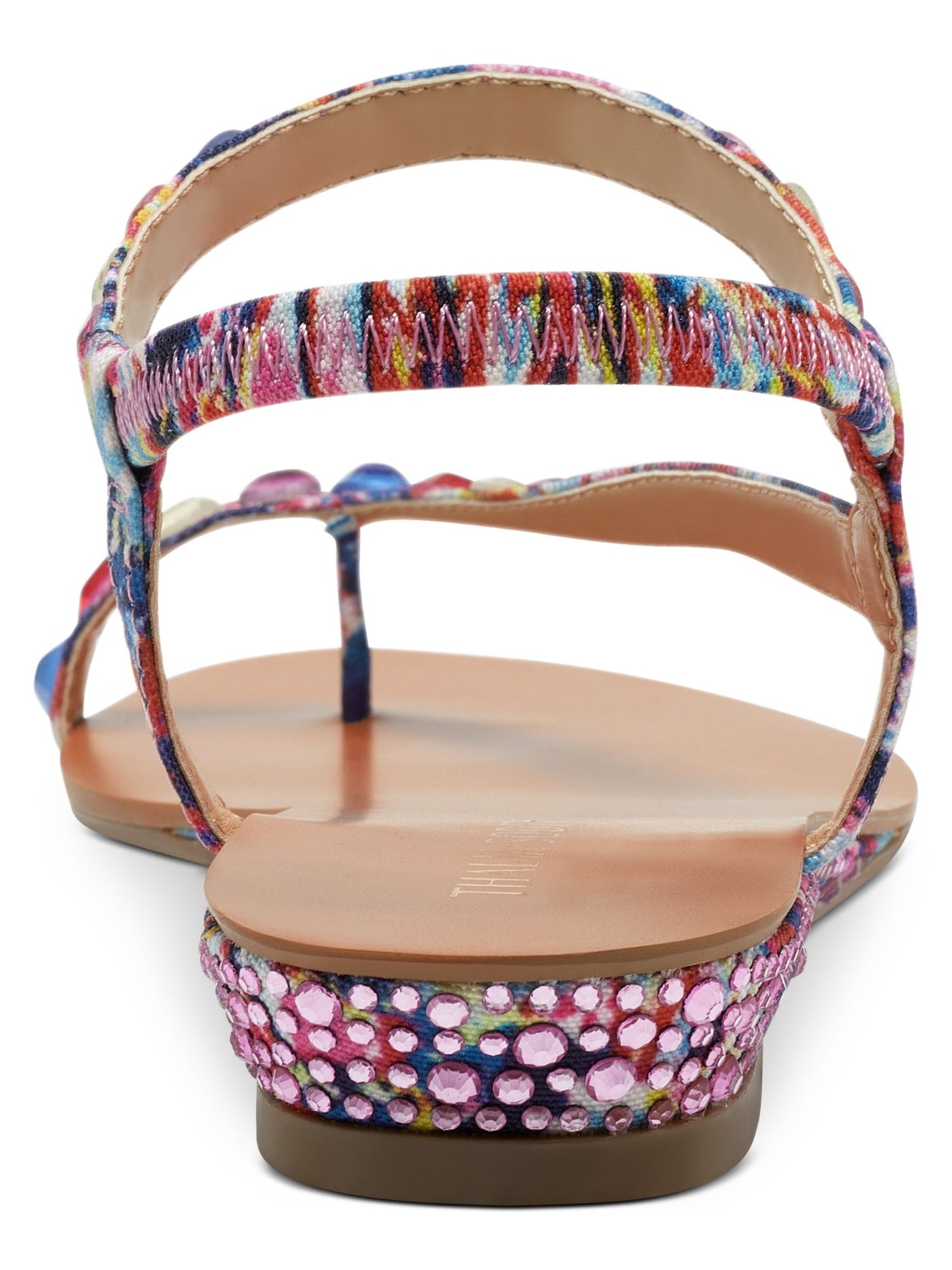 THALIA SODI Womens Pink Colorblock Embellished Izabel Round Toe Wedge Slip On Sandals Shoes 8.5 M
