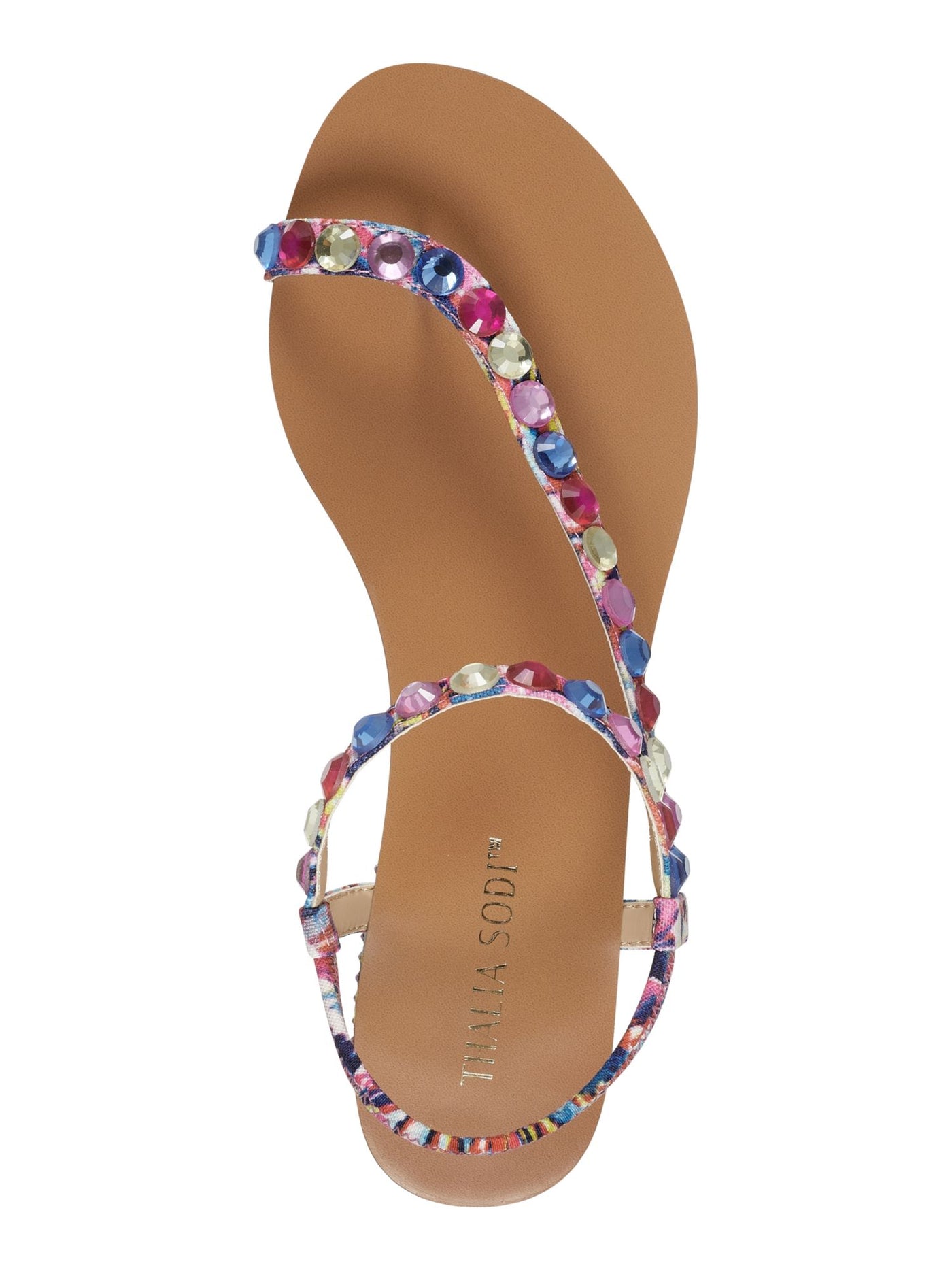 THALIA SODI Womens Pink Colorblock Embellished Izabel Round Toe Wedge Slip On Sandals Shoes 7.5 M