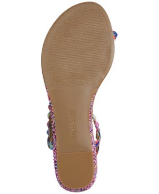 THALIA SODI Womens Pink Colorblock Embellished Izabel Round Toe Wedge Slip On Sandals Shoes M