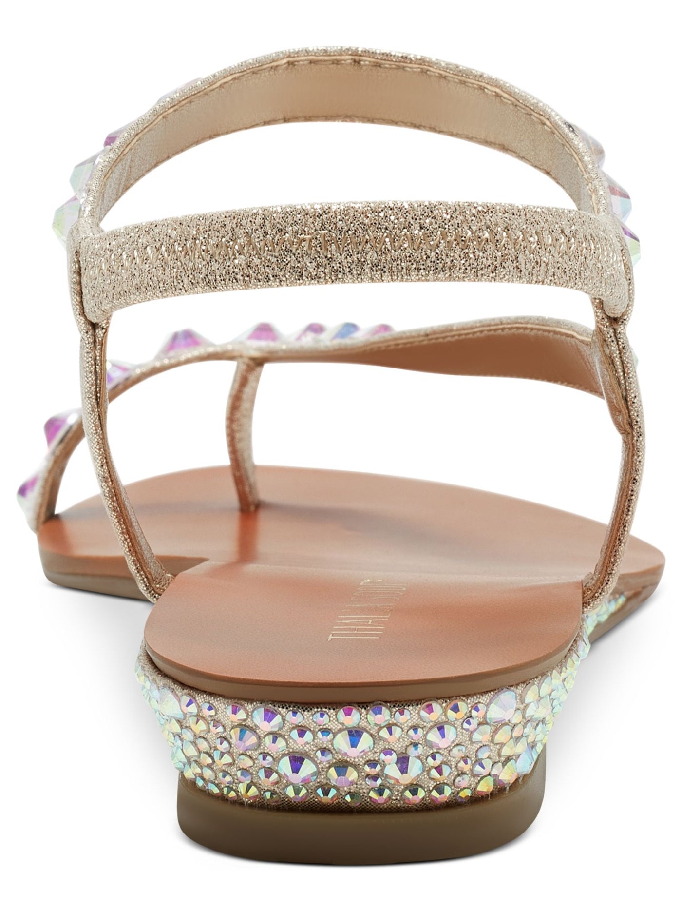 THALIA SODI Womens Beige Colorblock Embellished Izabel Round Toe Wedge Slip On Sandals Shoes 8 M