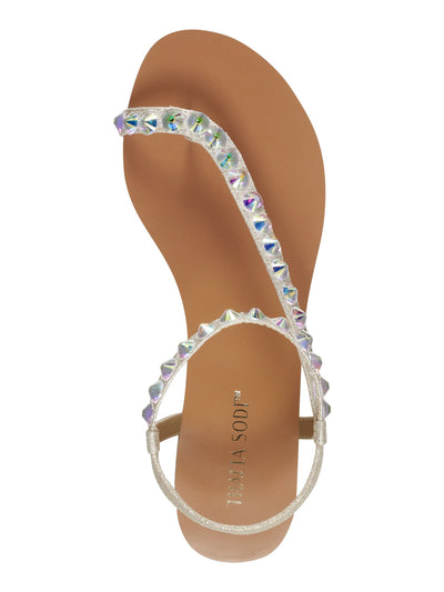 THALIA SODI Womens Gold Goring Ankle Strap Rhinestone Metallic Izabel Almond Toe Wedge Slip On Dress Thong Sandals Shoes 7.5 M