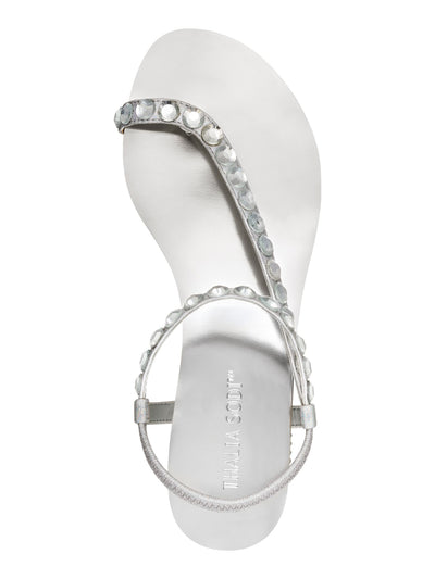 THALIA SODI Womens Silver Ankle Strap Embellished Izabel Round Toe Wedge Slip On Sandals Shoes 5 M
