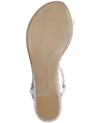 THALIA SODI Womens Silver Ankle Strap Embellished Izabel Round Toe Wedge Slip On Sandals Shoes M