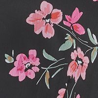 CALVIN KLEIN Womens Black Zippered Ruffled Button Detail Lined Tie Waist Floral Flutter Sleeve V Neck Midi Fit + Flare Dress