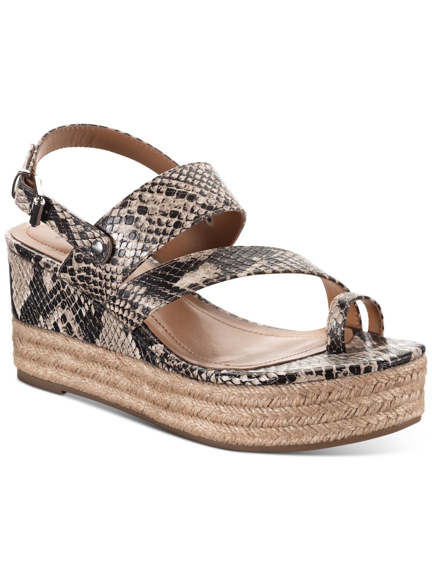 STYLE & COMPANY Womens Beige 1-1/2" Platform Asymmetrical Padded Bettyy Round Toe Wedge Buckle Espadrille Shoes 8 M