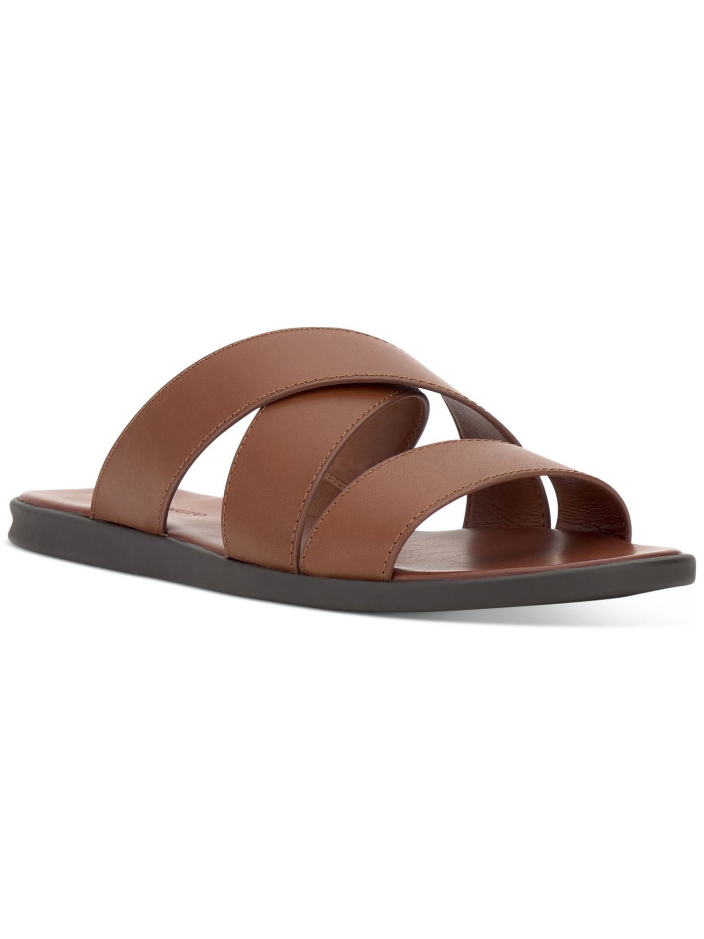 VINCE CAMUTO Mens Brown Crisscross Upper Straps Goring Padded Waely Open Toe Slip On Leather Slide Sandals Shoes 10 M