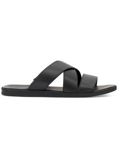 VINCE CAMUTO Mens Black Crisscross Upper Straps Goring Padded Waely Open Toe Slip On Leather Slide Sandals Shoes 8 M