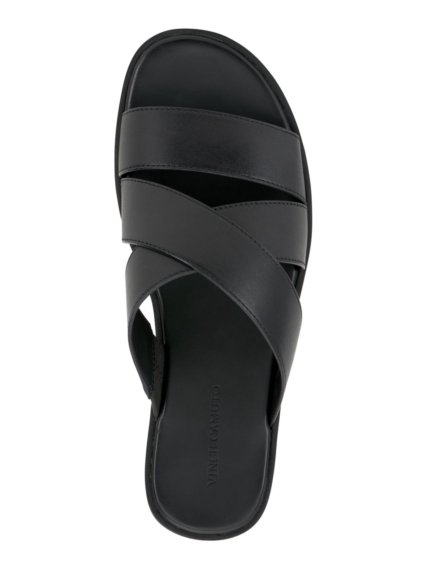 VINCE CAMUTO Mens Black Crisscross Upper Straps Goring Padded Waely Open Toe Slip On Leather Slide Sandals Shoes 9 M
