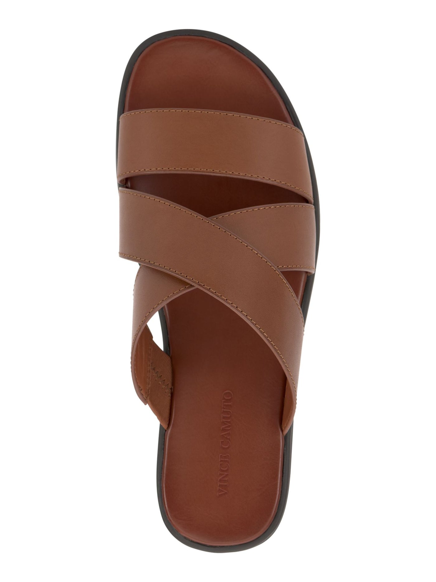 VINCE CAMUTO Mens Brown Crisscross Upper Straps Goring Padded Waely Open Toe Slip On Leather Slide Sandals Shoes 8 M