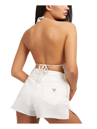 GUESS Womens Ivory Tie Open Back Knitted Bustier Embroidered Hem Sleeveless Halter Top M
