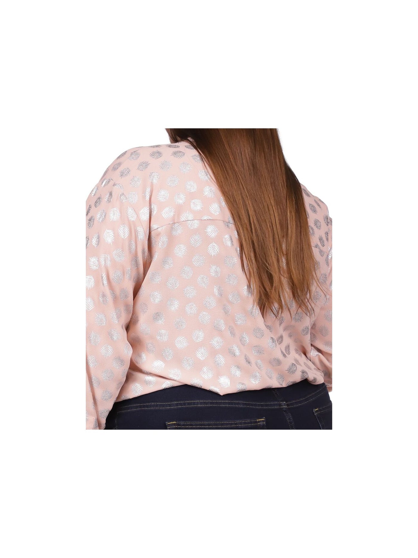MICHAEL KORS Womens Pink Textured Tie Front Hem Long Sleeve Point Collar Button Up Top Plus 1X