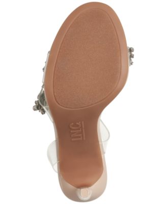 INC Womens Clear Translucent Slip Resistant Padded Embellished Asymmetrical Nashbelle Round Toe Stiletto Slip On Dress Slingback Sandal M