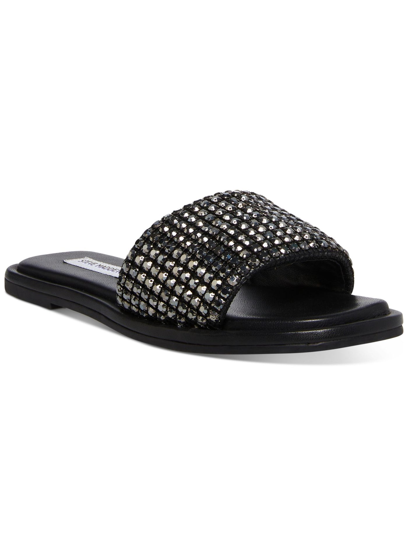 STEVE MADDEN Womens Black Padded Gem Accent Clyde-r Square Toe Slip On Leather Slide Sandals Shoes 5.5 M