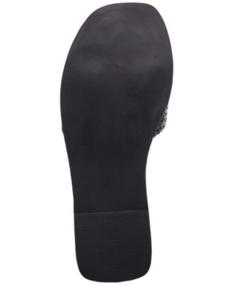 STEVE MADDEN Womens Black Padded Gem Accent Clyde-r Square Toe Slip On Leather Slide Sandals Shoes M
