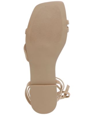 STEVE MADDEN Womens Beige Logo Gladiator-Inspired Ankle Tie Cushioned Strappy Garvan Square Toe Lace-Up Leather Sandals Shoes