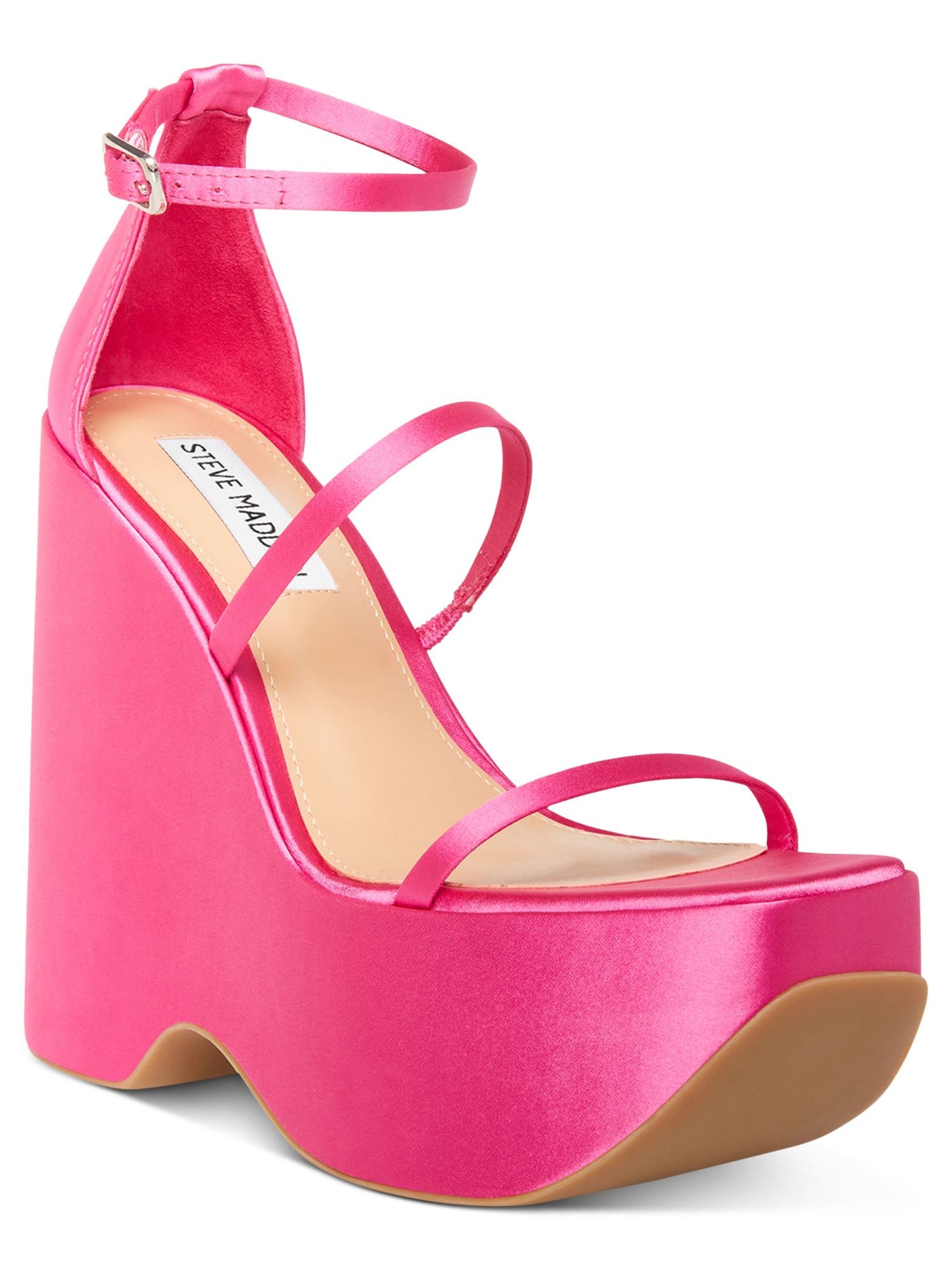 STEVE MADDEN Womens Pink 2-1/2" Platform Strappy Goring Varia Square Toe Wedge Buckle Dress Heeled Sandal 9.5 M