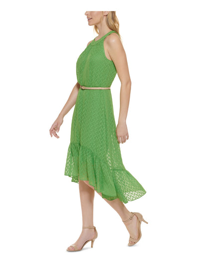 TOMMY HILFIGER Womens Green Zippered Textured Belted Tiered Chevron Sleeveless Halter Midi Party Hi-Lo Dress 6