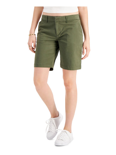 TOMMY HILFIGER Womens Green Stretch Zippered Pocketed Mid Rise Bermuda Shorts 2