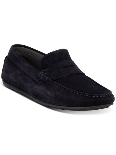 HUGO Mens Navy Perforated Dandy Round Toe Slip On Leather Moccasins Shoes 45
