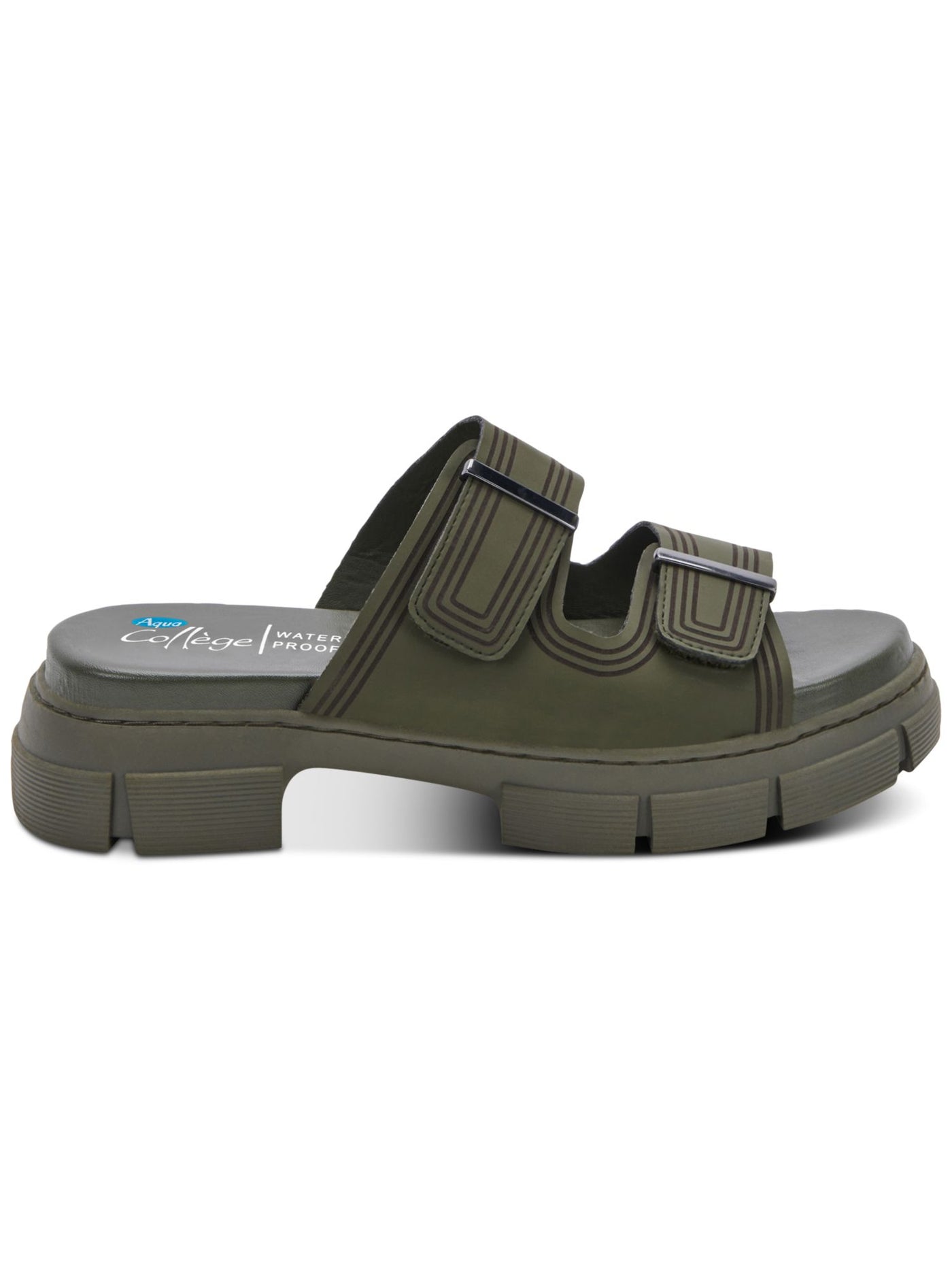 AQUA COLLEGE Womens Green Adjustable Strap Water Resistant Hippie Round Toe Block Heel Slip On Slide Sandals Shoes 7 M