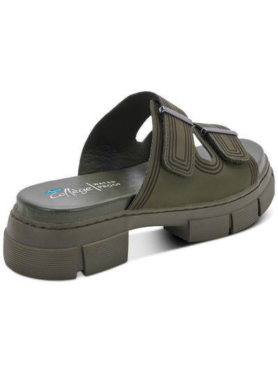 AQUA COLLEGE Womens Green Adjustable Strap Water Resistant Hippie Round Toe Block Heel Slip On Slide Sandals Shoes 7 M