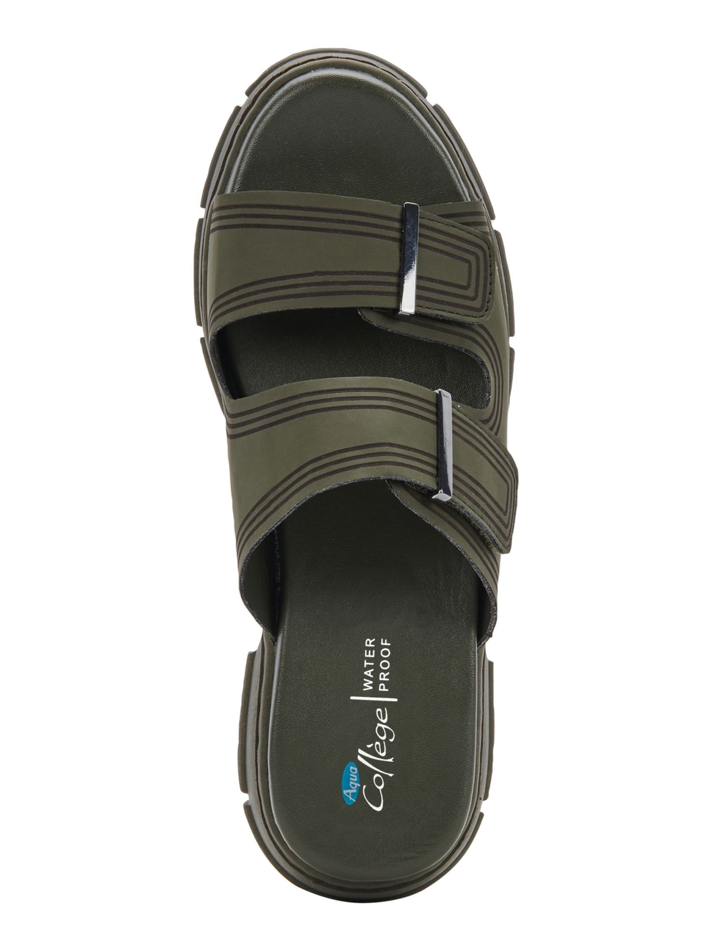 AQUA COLLEGE Womens Green Adjustable Strap Water Resistant Hippie Round Toe Block Heel Slip On Slide Sandals Shoes 9 M