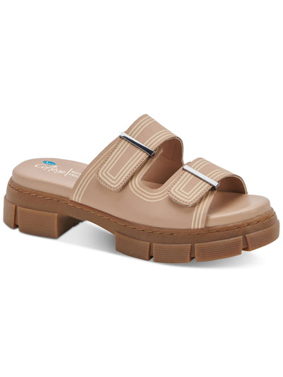 AQUA COLLEGE Womens Beige Adjustable Strap Water Resistant Hippie Round Toe Block Heel Slip On Slide Sandals Shoes 7 M