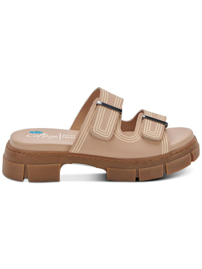 AQUA COLLEGE Womens Beige Adjustable Strap Water Resistant Hippie Round Toe Block Heel Slip On Slide Sandals 8 M