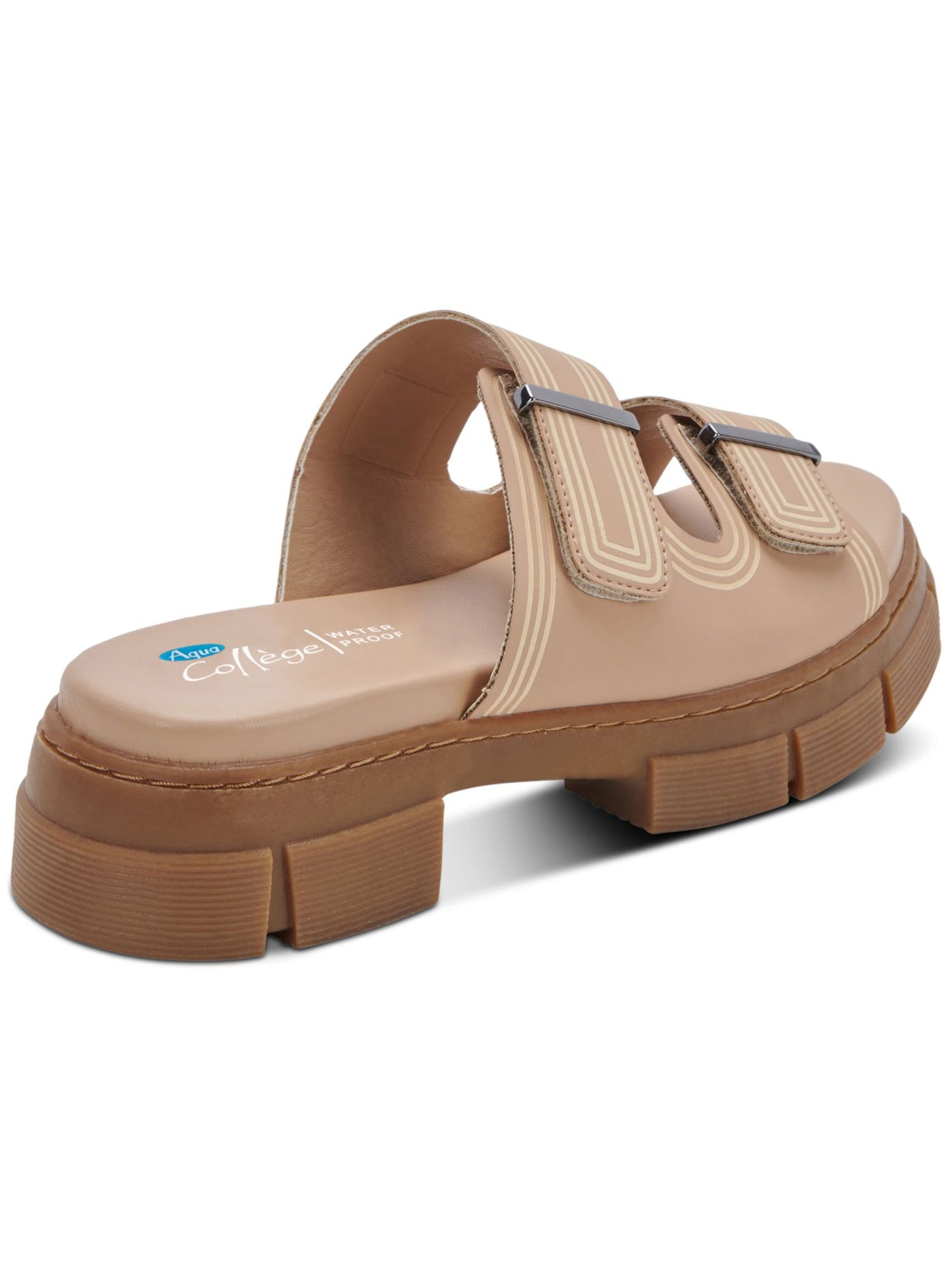 AQUA COLLEGE Womens Beige Adjustable Strap Water Resistant Hippie Round Toe Block Heel Slip On Slide Sandals Shoes 10 M