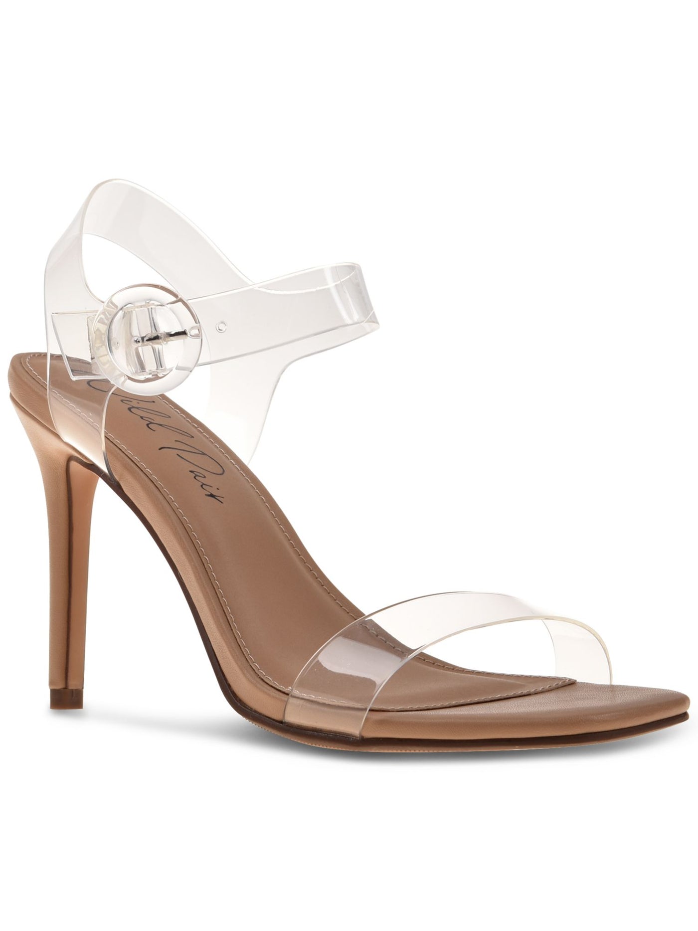 WILD PAIR Womens Beige Transparent Slip Resistant Padded Billey Square Toe Stiletto Buckle Dress Heeled Sandal 9 M