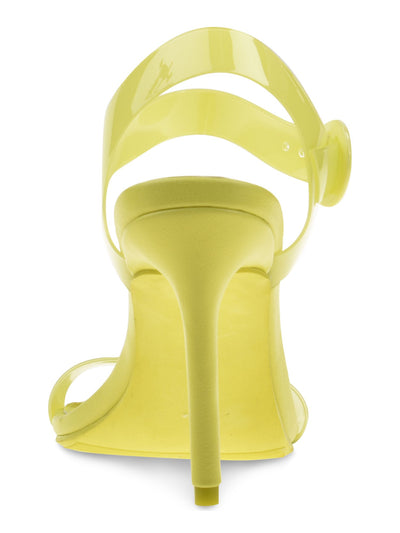 WILD PAIR Womens Yellow Translucent Slip Resistant Padded Billey Square Toe Stiletto Buckle Dress Heeled Sandal 5 M