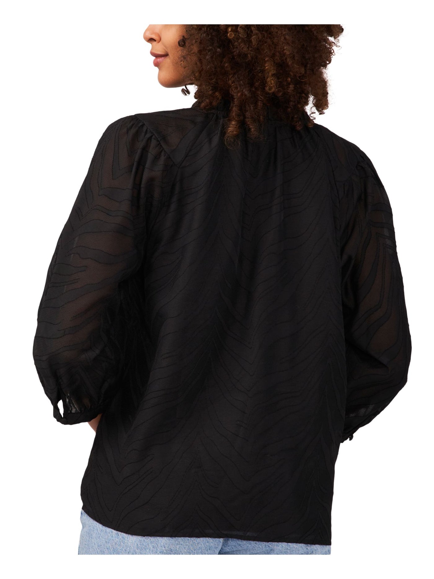 VINCE CAMUTO Womens Black Textured Ruffled Tie Split Hem Lined 3/4 Sleeve Split Blouse S