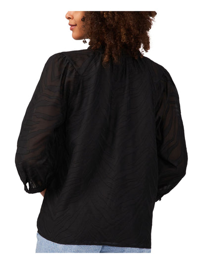VINCE CAMUTO Womens Black Textured Ruffled Tie Split Hem Lined 3/4 Sleeve Split Blouse M