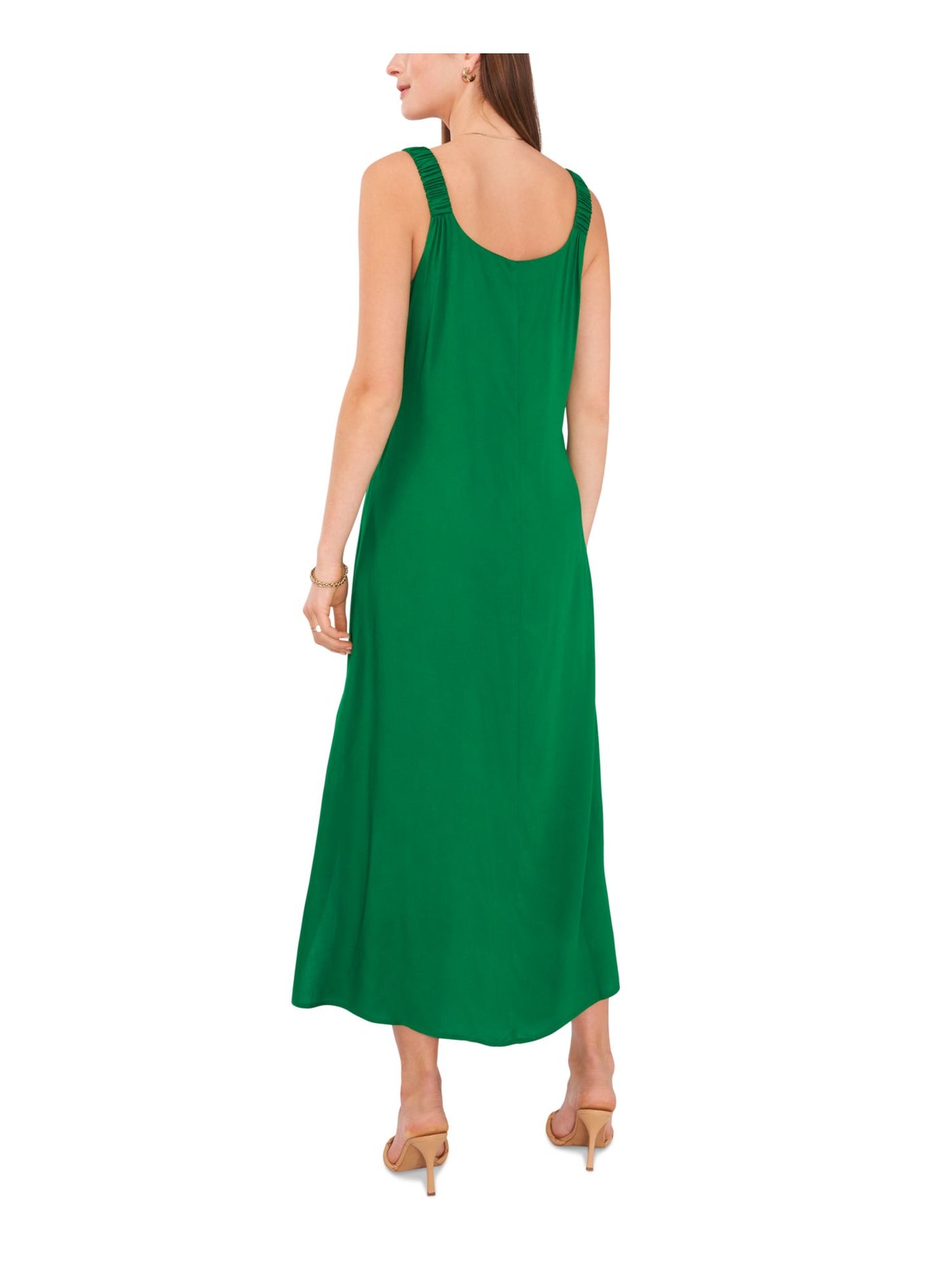 VINCE CAMUTO Womens Green Slitted V Neck Tea-Length Evening Shift Dress XXS