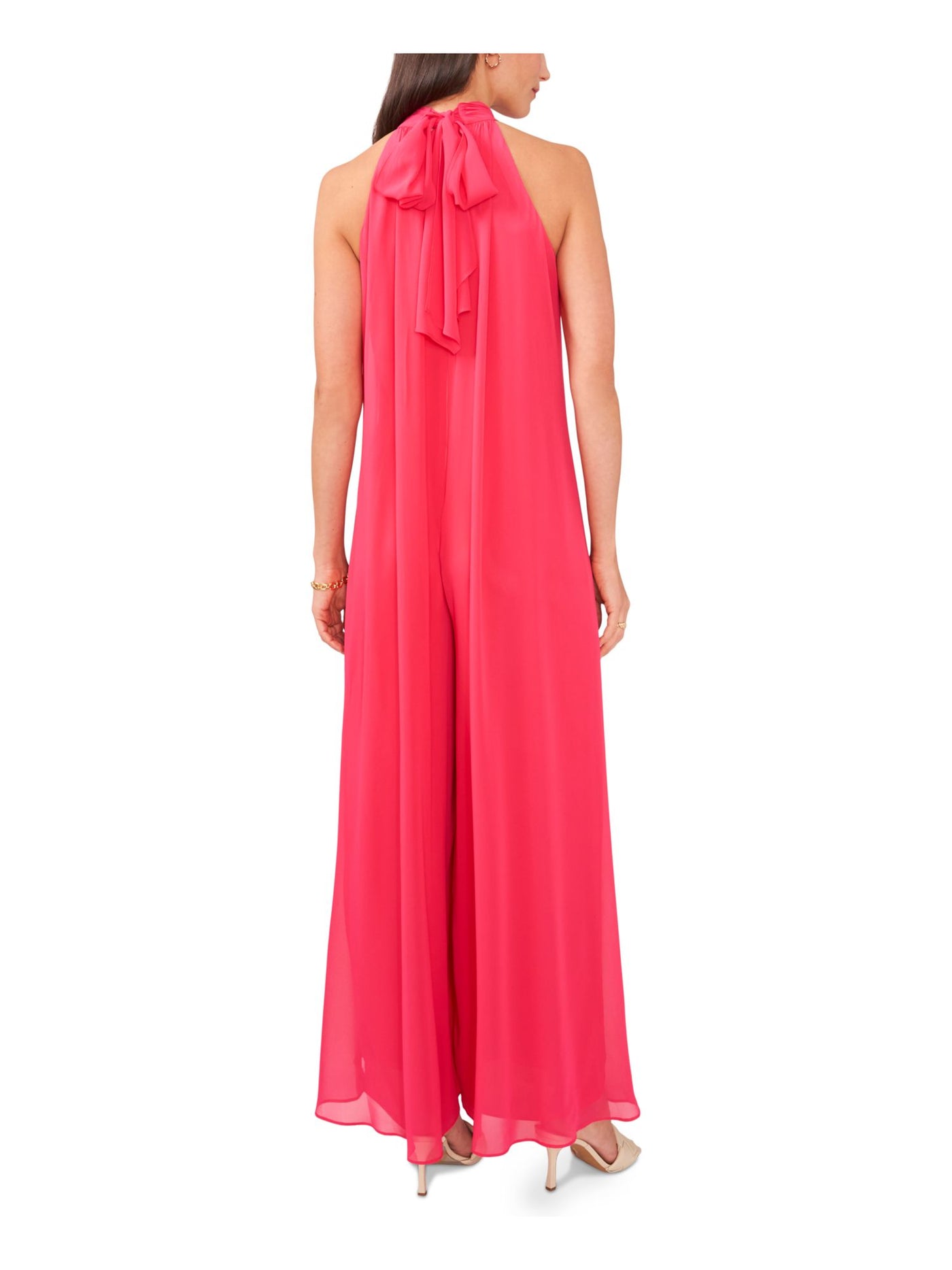 VINCE CAMUTO Womens Pink Zippered Tie Lined Sheer Sleeveless Halter Evening Wide Leg Jumpsuit S