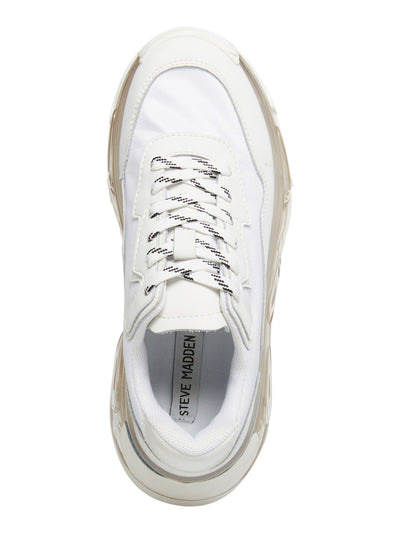 STEVE MADDEN Womens White 1" Platform Comfort Blatant Round Toe Wedge Lace-Up Leather Athletic Training Shoes 6 M