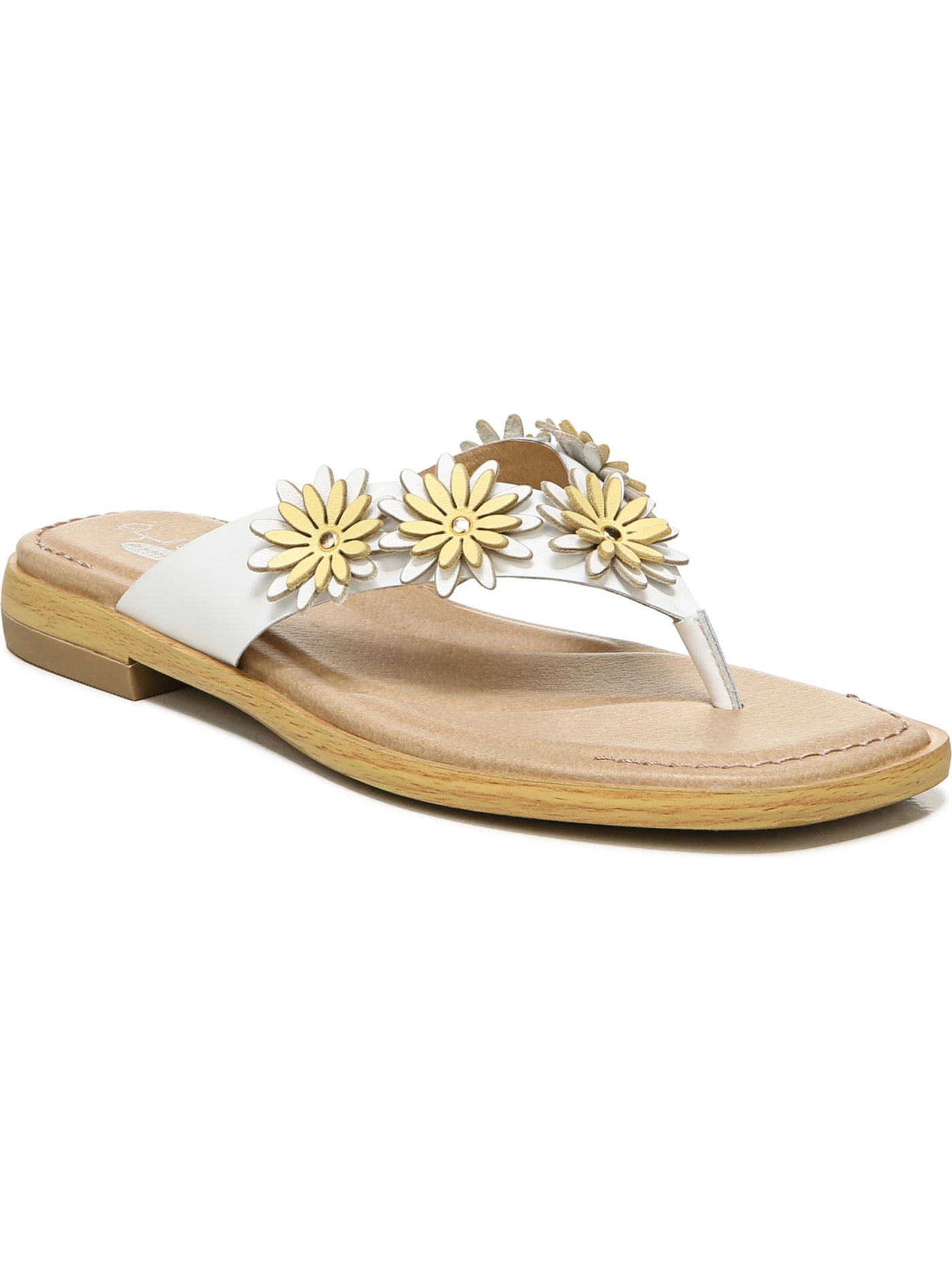 DR SCHOLLS ORIGINAL COLLECTION Womens White Floral Cushioned Marigold Square Toe Slip On Leather Flip Flop Sandal 7 M