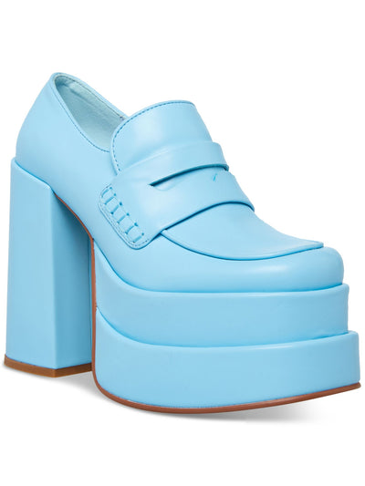 STEVE MADDEN Womens Light Blue 2" Platform Comfort Catelyn Round Toe Block Heel Slip On Dress Oxfored Heels 8.5 M