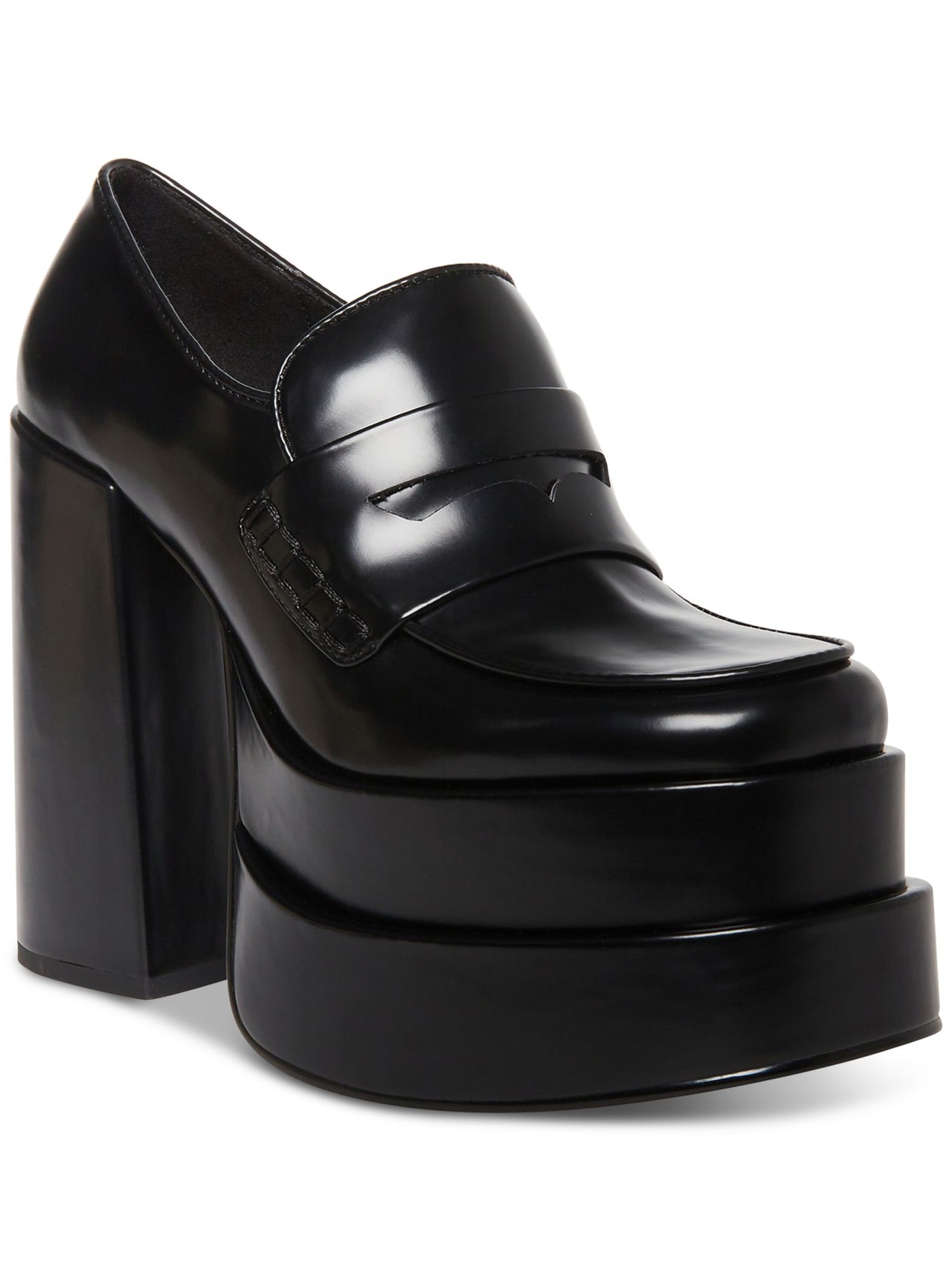 STEVE MADDEN Womens Black 2" Platform Comfort Catelyn Round Toe Block Heel Slip On Dress Oxfored Heels 9.5 M