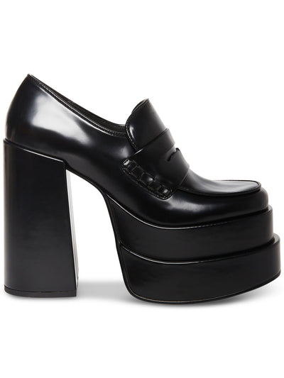 STEVE MADDEN Womens Black 2" Platform Comfort Catelyn Round Toe Block Heel Slip On Dress Oxfored Heels 9.5 M