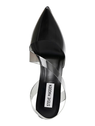 STEVE MADDEN Womens Black Transparent Asymmetrical Padded Vienne Pointed Toe Stiletto Slip On Dress Slingback 6 M