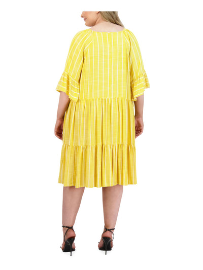 ROBBIE BEE Womens Tie 3/4 Sleeve V Neck Knee Length Unlined A-Line Dress