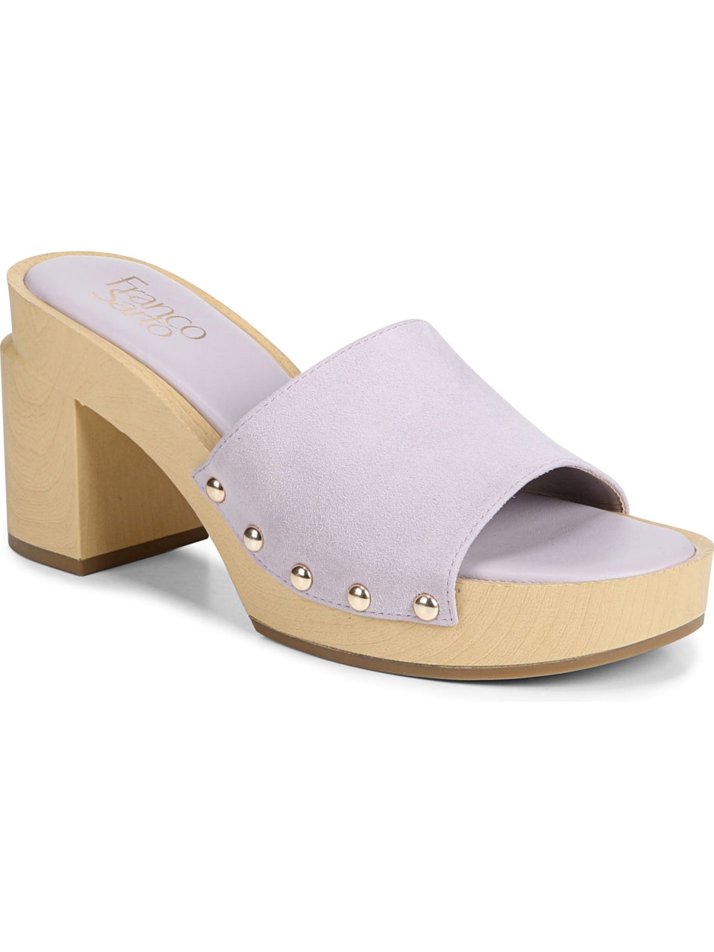 FRANCO SARTO Womens Purple 1" Platform Studded Padded Capri Round Toe Block Heel Slip On Leather Clogs 9.5 M