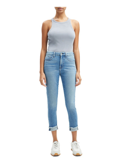 Jen 7 Womens Blue Zippered Pocketed Button Closure Raw Hem Skinny Jeans 6