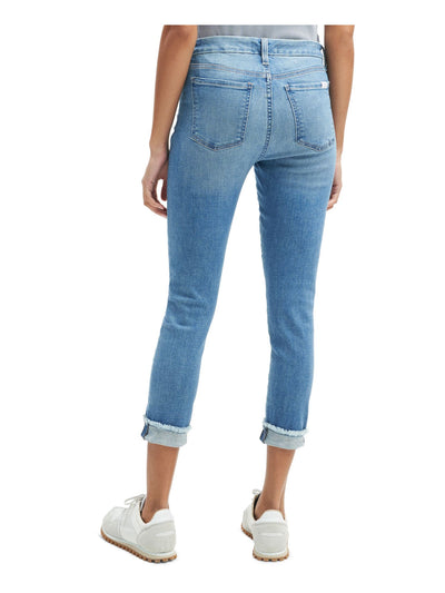 Jen 7 Womens Blue Zippered Pocketed Button Closure Raw Hem Skinny Jeans 0