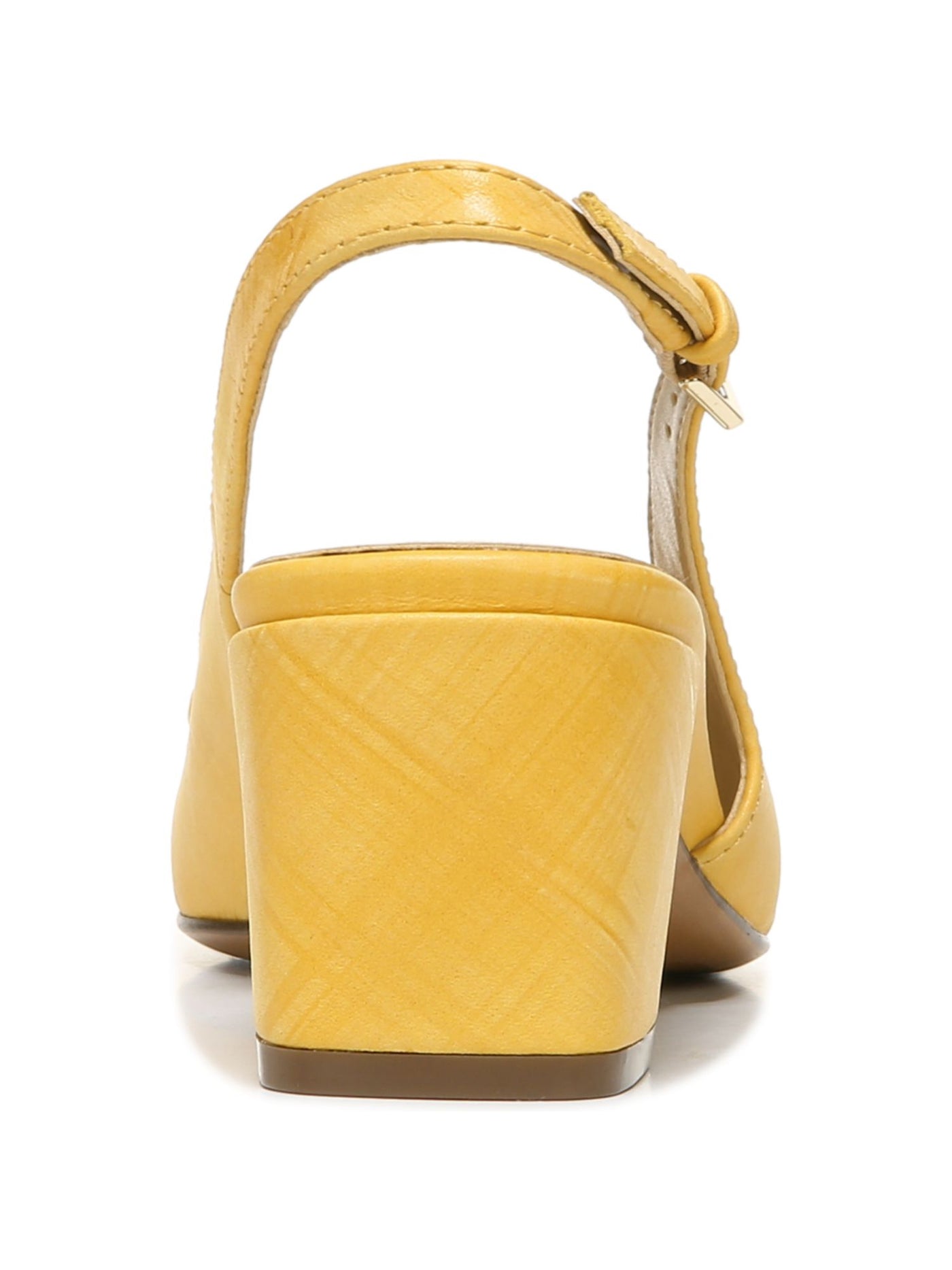 NATURALIZER Womens Yellow Patterned Metallic Hardware Padded Keeley Square Toe Block Heel Buckle Leather Dress Slingback 8 M