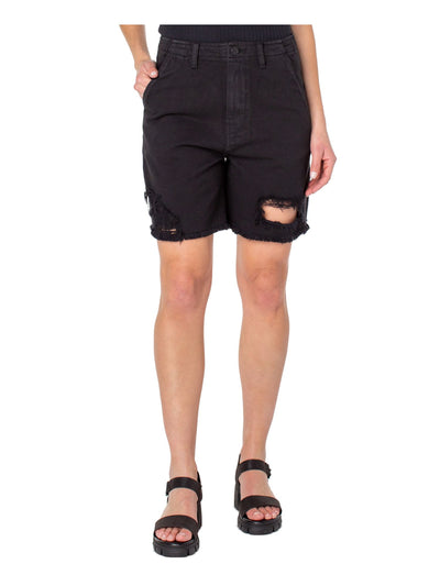 EARNEST SEWN NEW YORK Womens Black Denim Zippered Pocketed Frayed Hems High Waist Shorts 31