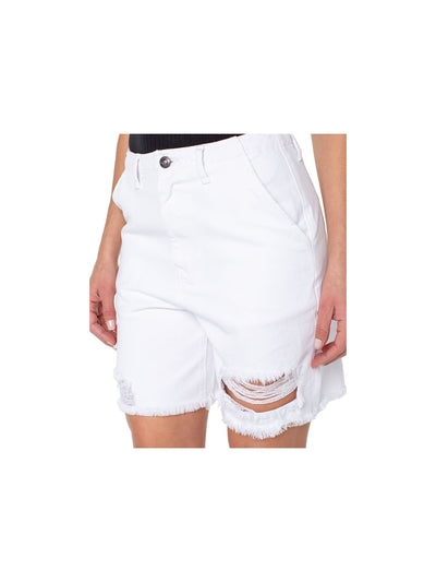 EARNEST SEWN NEW YORK Womens White Zippered Pocketed Frayed Hems High Waist Shorts Juniors 33